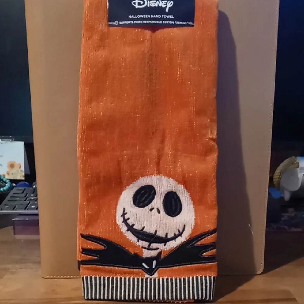 Disney Orange Hand Towel with Jack Skellington Design